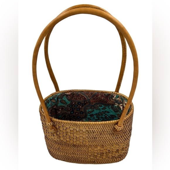 NWOT BALI BOHO Handmade Wick Mini Tote Bag Blue - Picture 4 of 9